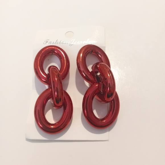 Fashion Jewelry Red Chain Dangle Earrings - Picture 2 of 5